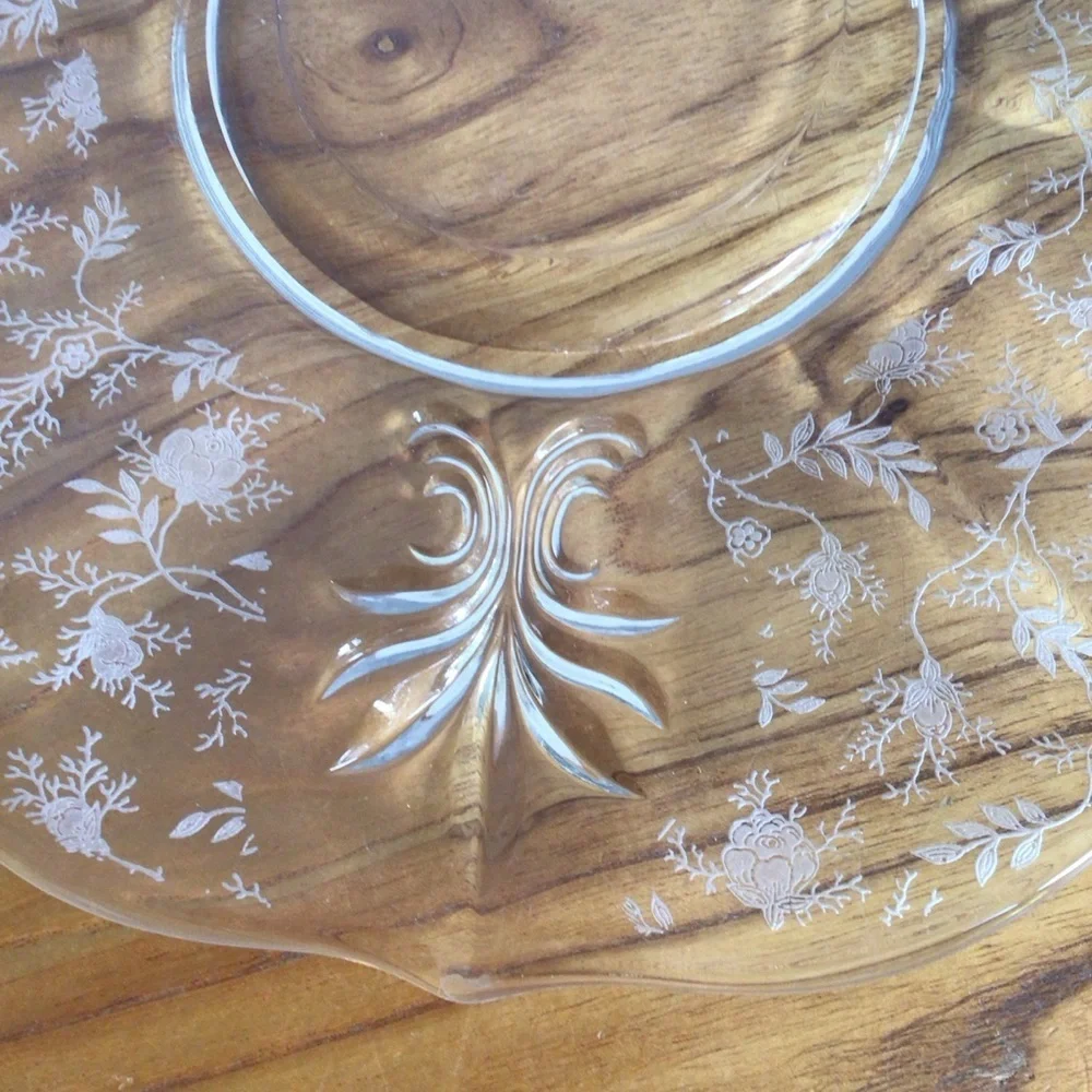 Vintage Fostoria Shirley Floral Etched Baroque Glass Platter
